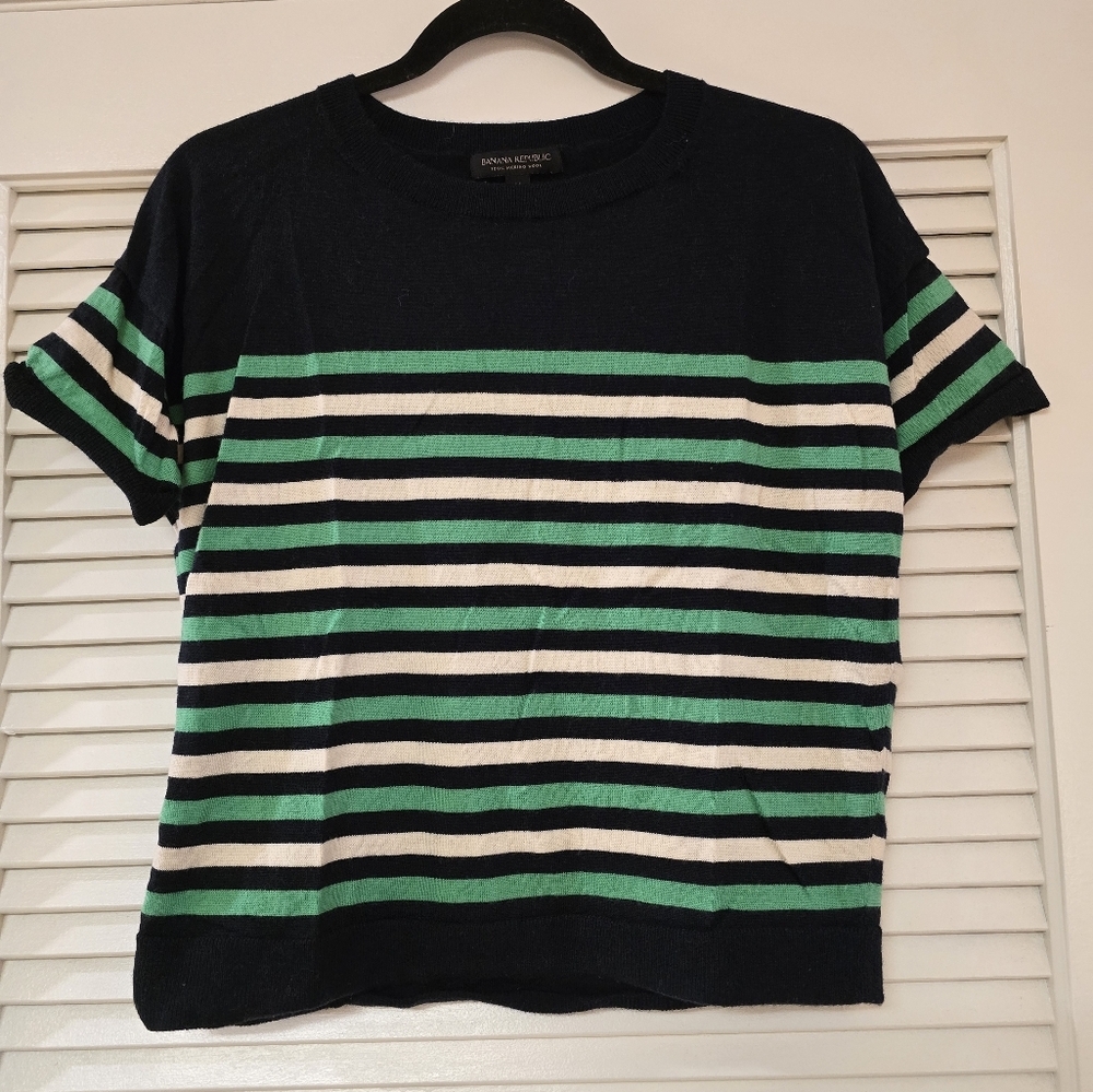 Banana Republic - 100% Merino Wool Stripe Short-Sleeve Top